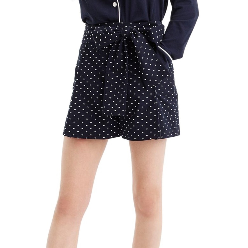 NWT J. Crew Navy Blue Tie Waist White Clipdot Shorts - Picture 2 of 7